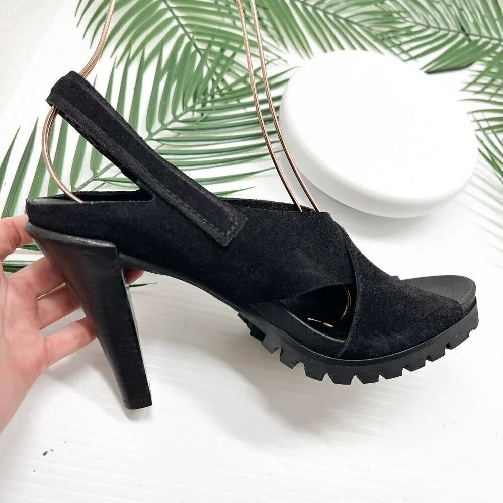 Pedro Garcia Yuval Black Leather Open Toe Slingback High Heel Sandals Size 39.5